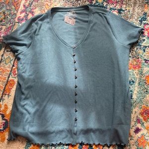 Ribbed button down teal top 3x NWT